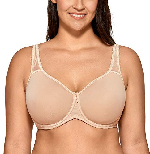 Delimira Women's Support Bra Padded Plus Size Underwired Full Cup T Shirt Seamless Bra Beige 40E