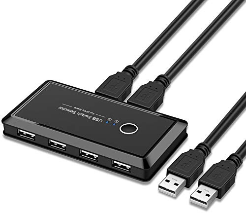 JSER KVM USB 2.0 oder USB 3.0 Switch Selector 2 Port PCs Sharing 4 Geräte für Tastatur Maus Scanner Drucker (USB 2.0)