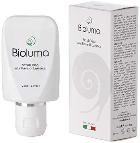 Bioluma Bava di Lumaca Scrub Viso 50ml con Acido Ialuronico Burro di Karitè Alghe Marine Micronizzate Esfoliante Emolliente lo Strato Corneo Superficiale Pelle Secca Grassa Mista Made in Italy