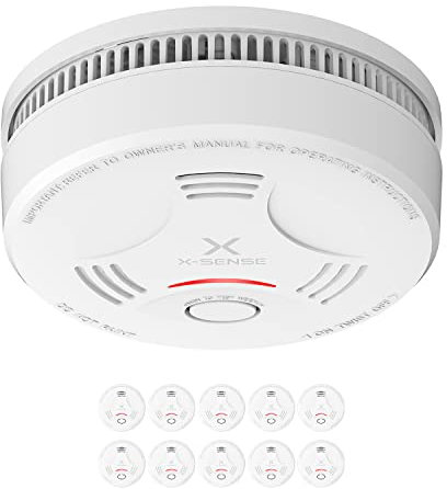X-Sense Detector de Humo, Alarma de Incendio con Batería de 10 Años para el Hogar, Indicador LED y Botón de Silencio, Alarma de Humo con Batería, Conforma al Estándar EN 14604, SD11, 10 Piezas
