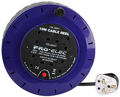 PRO ELEC PEL00427 4 Socket Cassette Reel,Blue, 13A, 10 m