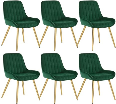Lestarain Esszimmerstühle 6er Set Retro Samt Dunkelgrün | Metallbeine 150 kg belastbar Gepolstert Für Küche Für Wohnzimmer