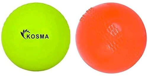 Kosma CricketWindball mit Griffmarkierungen in der Mitte für die Fingerposition beim Bowling, geeignet für den Innen und Außenbereich (Multipack mit 2 Stück – je 1 Stück fluoreszierendes Gelb und