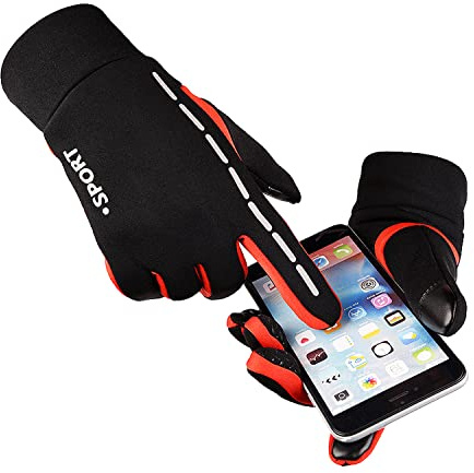 SOLO ACTFIT AFIT Guantes de Otoño Invierno a Prueba de Viento Impermeable Antideslizantes Ciclismo Bicicleta Correr Aire Libre Guantes Pantalla Táctil Guantes para Hombres y Mujeres (Rojo, Medium)