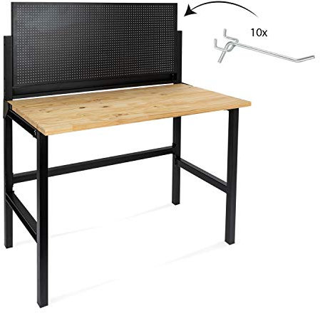 rikta Klappbare Werkbank | Klappbarer Werktisch | Freistehend | ca. 121,5 x 64,6 x 142,0 cm (BxTxH) | Belastbarkeit 150 kg | FSC Holz-Arbeitsplatte