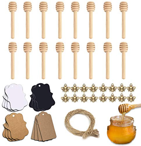 YuChiSX 16 pcs Palitos de Madera Miel, Cucharas para la Miel, Cucharaditas Palo Miel Cuchara de Madera de 8 cm Mini Varilla Agitación, para Accesorios de Hacer Bricolaje Dispensador Miel de Tarro