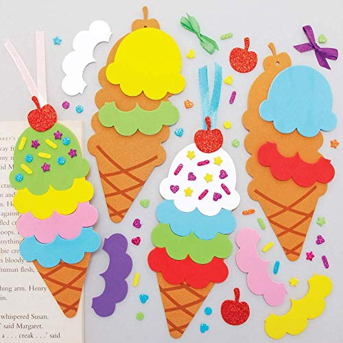Baker Ross FE399 Eiscreme-Lesezeichen-Set, 6 Stück, zum Selbermachen von Lesezeichen für kreative Kunst- und Bastelprojekte und zum Lesen lernen