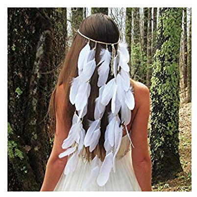IYOU Indisch Feder Stirnband Hippie Boho Kopfschmuck 1920er Jahre Kopfkette Haarband Haarschmuck Maskerade für Damen