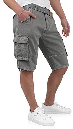 Indicode Kjeld Herren Cargoshorts mit 6 Taschen inkl. Stoffgürtel aus 100% Baumwolle | Kurze Hose Bermuda Sommer Herrenshorts Short Men Pants Cargohose kurz Sommerhose für Männer