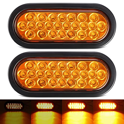 Partsam 2Pcs 6.3 LED Oval Amber Strobe Lights 24LED Recessed with Triple Flash Patterns for Truck Towing Trailer Lights Lamps, Rubber Grommets and 3-prong Wire Pigtails Included, 10V-30V