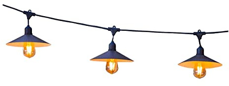 Lumisky VINTY LIGHT SOLAR Solar-Lichterkette für den Außenbereich mit Lampenschirmen aus Stahl im Vintage-Stil, 10 E27-LED-Glühbirnen mit Glühfaden und in warmweiß, 6 m