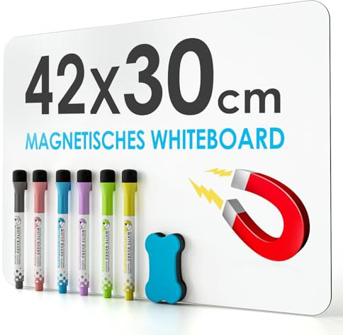 KTRIO A3 Magnetisches Whiteboard Kühlschrank, Whiteboard Folie Magnetisch mit 6 Stiften + Schwamm für Metalloberfläche - Abwischbare Magnettafel für Küche, Büro und Zuhause, 42cmx30cm