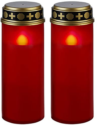 PEARL Kerze: 2er-Set XL-LED-Grablichter, Lichtsensor, Batteriebetrieb, 21 cm, rot (LED-Grablicht-Kerzen, Elektrische Kerzen mit, Teelichter)