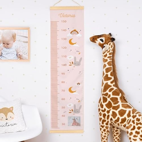 Wanapix | Personalisierte Messlatte für Kinder | Kinderzimmer Wand-Dekoration | Ideale Dekoration | Panama-Stoff Einfach zu installieren - Tiere