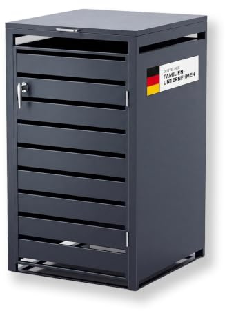 Metzler Mülltonnenbox in Anthrazit mit Sichtstreifen 1er 240L, Mülltonnenverkleidung für 1 Tonne, pulverbeschichteter Stahl mit Automatikdeckel, abschließbar, Müllbox für Einzeltonne rostfrei