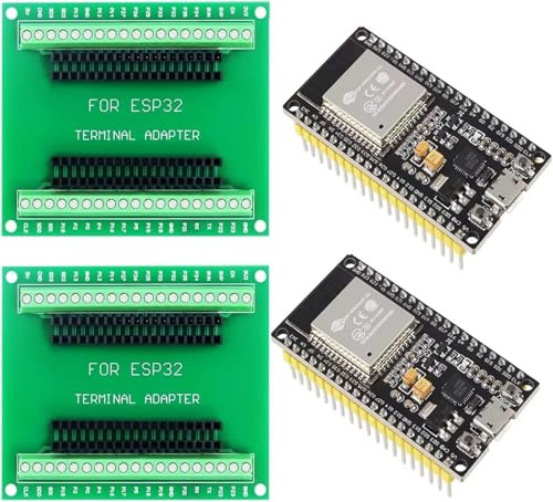 DUBEUYEW Carte de développement 2,4 GHz Dual Core WLAN WiFi + Bluetooth 2-en-1 Microcontrôleur ESP-WROOM-32 Puce Chip 2102 38 Broches pour ESP32 pour Arduino (38PIN) (ESP32 Set*2)