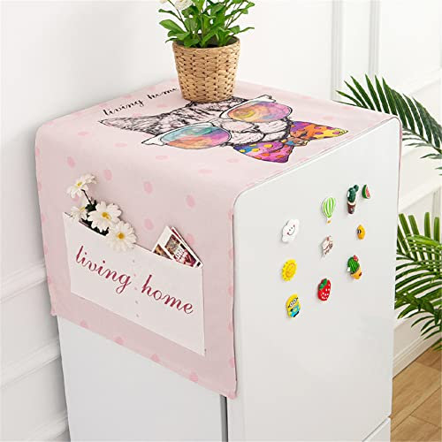 Lukery Coperchio Antipolvere per Lavatrice Frigorifero, Coprilavatrice Copertura Frigorifero con Portaoggetti da Appendere per Rullo Lavatrice Asciugatrice (60x140cm,Gatto Rosa)