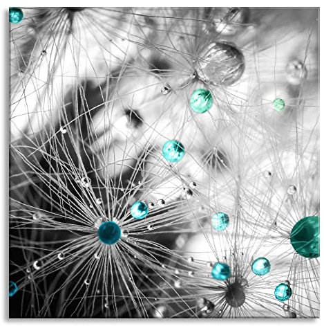 Pixxprint Glasbild, Wandbild auf Echtglas, Wassertropfen auf Pusteblume, 50x50 cm, inkl. Aufhängung und Abstandshalter