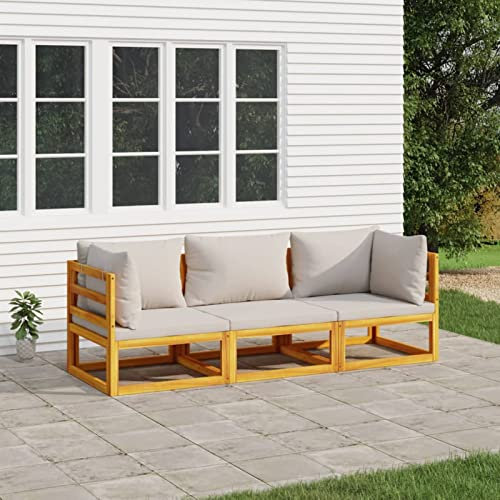 Festnight Loungemöbel 3-TLG Gartenlounge Outdoor Loungemöbel Terrasse Modulares Sofa Gartenmöbel Set Holz Ecksofa Garten Gartengarnitur mit Hellgrau Kissen(2X Eckteil + Mittelteil)