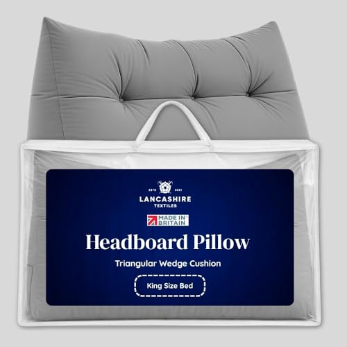 Lancashire Textiles 20 x 50 x 135cm (Double Bed) Luxury Faux Suede Triangular Wedge Bedroom Headboard Cushion - Headboard Bolster Support Pillow for Bed, Sofa, Chair – Steel - Made in Britain