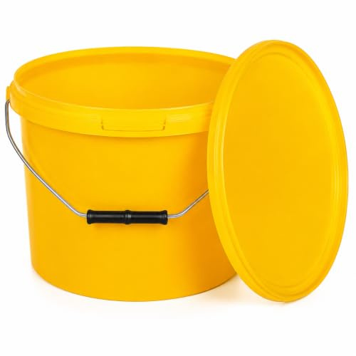 BenBow Eimer mit Deckel 10l gelb 10x 10 Liter - lebensmittelecht, stabil, luftdicht, auslaufsicher, geruchsneutral - Aufbewahrungsbehälter aus Kunststoff, mit Henkel - leer