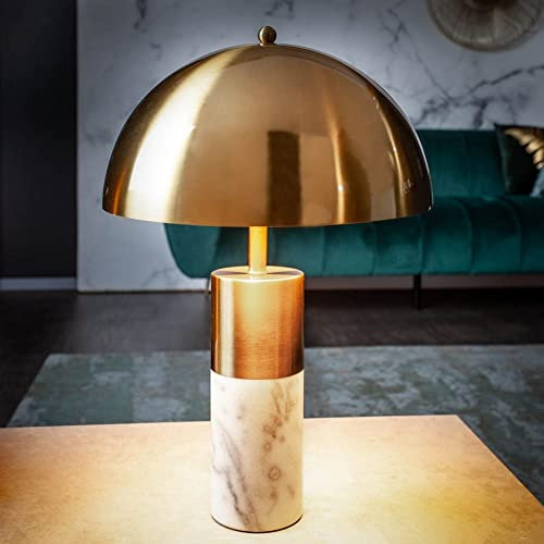 cagü: Elegante Design Tischlampe ROMY Gold mit Marmorfuß Weiß und neigbarem Lampenschirm 52cm Höhe