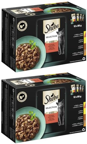 SHEBA Portionsbeutel Multipack Selection in Sauce Herzhafte Komposition 2 x 12x85g