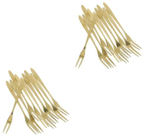 HOMSFOU 20 Stück Goldene Kuchengabeln Meeresfrüchtegabeln Cocktailgabeln Garnelengabel Vorspeisengabel Dessertgabel Fischgabel Zinkengabeln Vorspeisen Salatgabel Metall