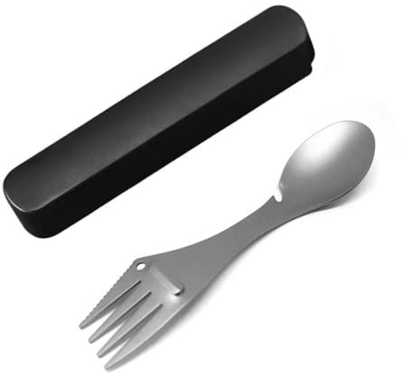 RISON-Titanium 5 in 1 Titan Göffel Campingbesteck, Multifunktions Löffel Gabel Messer Flasche Dosenöffner, Outdoor Spork Besteck für Reisen Wandern Picknick