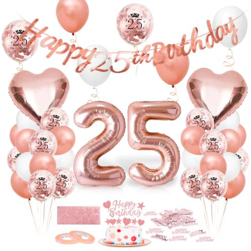 Ballon 25: Jubiläum, Roségold, Geburtstagsdekoration, satte Folienallon, Zahl 25, Happy Birthday-Foliengallon, Dekoration für Geburtstage, Frauen.