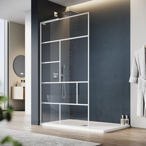 SONNI Paroi de douche Walk - Style cadre blanc - 120 x 200 cm - En acier inoxydable - Support en forme de L - Largeur réglable - 6 mm - Verre de sécurité ESG Nano - Montage à gauche ou à droite