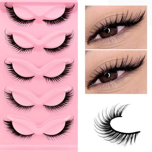 Lösa ögonfransar Wispy Cat-Eye ögonfransar Wet Look Curly Fox Eye konstgjorda ögonfransar 18 mm långa dramatiska änglavingar ögonfranslyft lösa ögonfransar 5-pack (Wet-02)