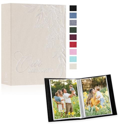 Lanpn Fotoalbum 10x15 100 Fotos 2 Packungen, OUR MEMORIES Mini Klein Leinen Einstecken Einsteckalbum für Vertikal Fotos Bilder (Beige)