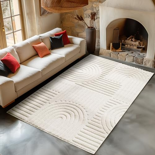 Carpetsale24 Teppich 200x290 cm Creme, Hochflor Wohnzimmer Teppich, Weich & Flauschig, Skandinavisch Boho Stil, Langflor Shaggy, Pflegeleicht, Jute Rückseite