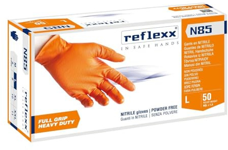REFLEXX N85 500 Guanti in nitrile ARANCIONI SP - FULL GRIP - pacco da 500 PZ - VARIE TAGLIE OFFERTA - USO PESANTE PER MECCANICI CARROZZIERI (XXL)