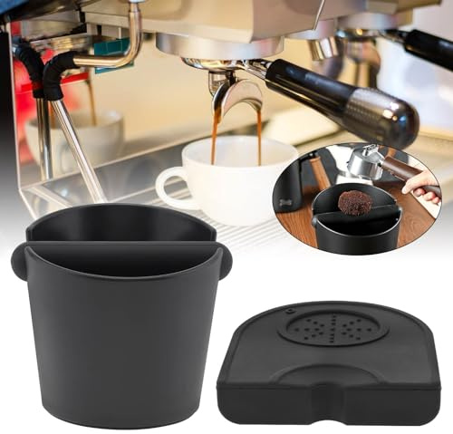 Espresso Knock Box 5inch, Coffee Knock Box Silicone Coffee Tamper Mat Espresso Machine Accessories, Come with Removable Knock Bar and Anti-Slip Base for Home Office, Barista Tools | Absorbent Durable Non-Slip Base Espresso Machine Accessories Espresso Dump Bin for Home/Office