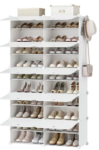 HOOBRO Scarpiera, Scaffale Portascarpe a 10 Scomparti, con Sportello, Scaffale Componibile in Plastica, Scomparto di 40 x 30 x 30 cm, per Corridoio, Portico, Dormitorio, Bianco EWT210SC01