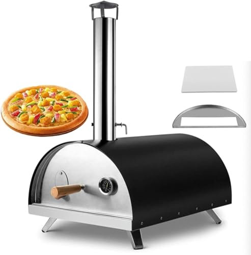 Horno de Pizza Exterior de Acero Inoxidable Incl.Cortadora De Pizza Y Piedra para Pizza, Horno para Pizza, Horno De Leña Premium para El Jardín, Se Puede Usar con Pellets, Carbón Y Briquetas