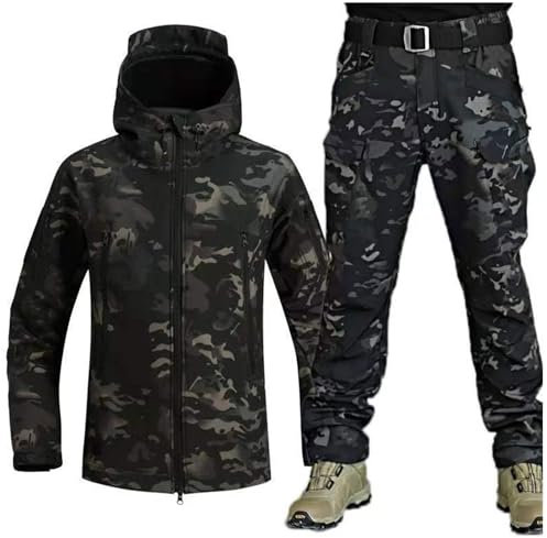 RVUEM 06,XXL, MilitäRische Taktische Kampfuniform FüR Herren, wasserdichte Armee Kampfanzug Sets, Tarn Softshell Jacke Und Hose, Jagdbekleidung, Winddichter Mantel Mit Kapuze, Outdoor