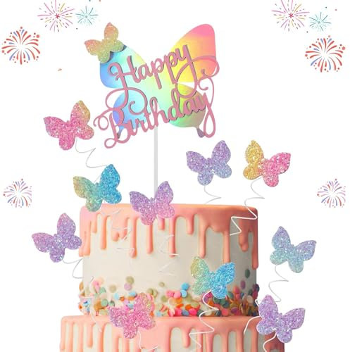12 Stück Schmetterling Tortendeko, Cupcake Topper Glitter Schmetterlings Muffin Deko Kuchendeko Torte zum Geburtstag Tortenaufleger