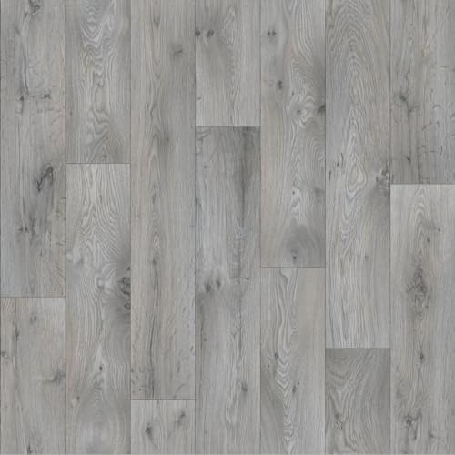 Grey Non Slip Wood Effect Vinyl Flooring For LivingRoom, Kitchen, 2.3mm Thick Vinyl Sheet-2m(6'6) X 3m(9'9)-6m²