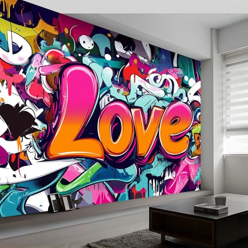 3D Photo Murale Culture de Rue Graffiti Art Papier Peint Personnalisé, pour Salon et Chambre Éléments Graffiti Murales, Fresque Home Decor 500 x 280 cm (L x H) Peinture Murale Fond d'écran d'affiche
