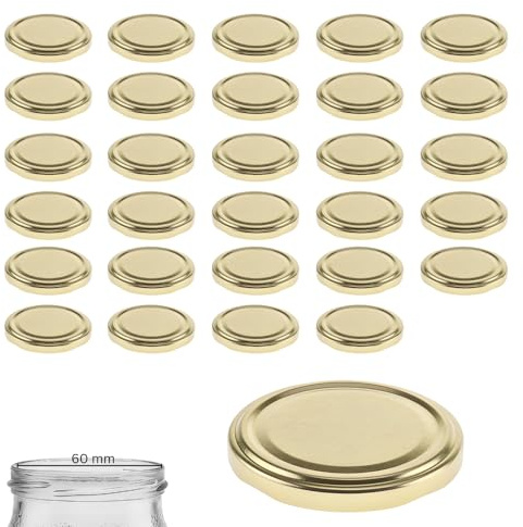 mikken 30 Deckel TO 70/7,3 cm pasteurisierbar für Marmeladengläser Twist-Off Ersatzdeckel Schraubdeckel für Sturzgläser, Einmachgläser gold