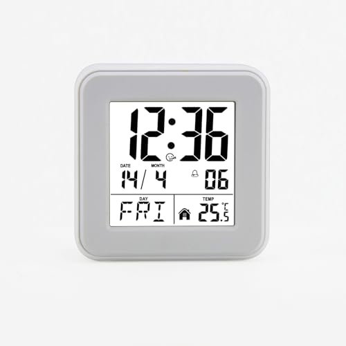 FAOKZE Reveil écran LCD,Réveil Numérique à Piles,avec Température et Calendrier,8 Langues,12/24H,avec Fonction Snooze,Rétroéclairage pour Voyage, Chambre, Bureau,pour Enfants et Adultes (Blanc)