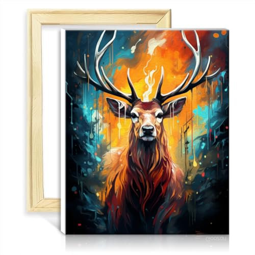 LiHEQING Ölgemälde-nach-Zahlen-Set, Hirsch, Tier, Graffiti, DIY-Ölgemälde-Set auf Leinwand für die Wanddekoration zu Hause, ohne Rahmen (50 x 65 cm)