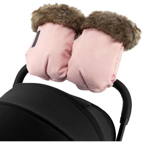 MoMi Handwärmer für Kinderwagen und Buggy, Handmuffs mit flauschigem Fleece und abnehmbarem Fellbesatz, warm und wasserabweisend, Befestigung mit Druckköpfen