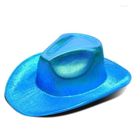 Glitzer Kappe,Fluoreszenz Disco-Hut Bunter Cowboyhut Metallisch Hip Hop Hut Laser Party Hut Farbwechsel-Hut für Faschingskostüme,Karneval,JGA Mottoparty und Festivals,Unisex 58cm Blau