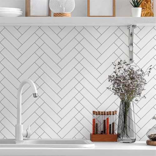 Piastrelle Adesive Cucina Mattone Grigio Bianco Adesivi Murali Durevole Piastrelle Adesive Bagno Mattonelle Adesive Cucina Piastrelle Bagno Mattonelle Adesive Pavimento PVC Adesivo 20x20cm/10 Pcs