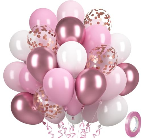 Luftballons Rosa, 30 Stück Metallic Rosa Weiß Luftballon Set, Rosegold Konfetti Ballons, Hellrosa Weiss Helium Ballon für Mädchen Frau Geburtstag Hochzeit Jugendweihe Verlobung Babyparty