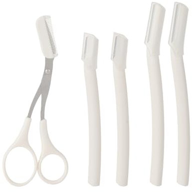 5 Pezzi Rasoio Sopracciglia - Rasoio Viso Donna - Dermaplaning Viso, 2 Manici Lunghi, 2 Manici Corti e 1 Tronchesino per Sopracciglia, Acciaio al Carbonio, per Donne e Uomini